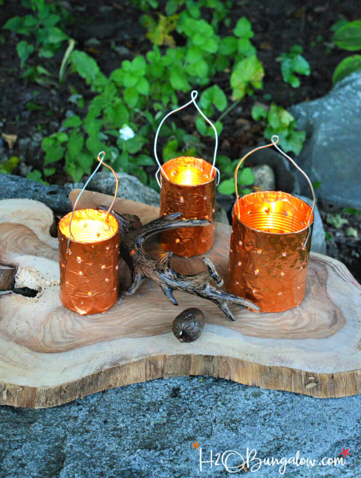 Copper tin can candle holder