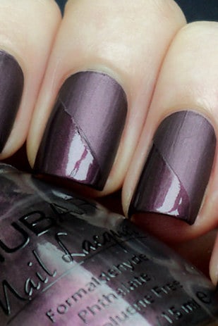 Dark purple matte and chrome mani