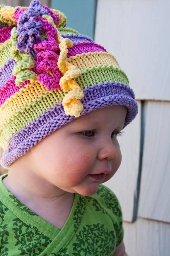 Striped and curly hair cap