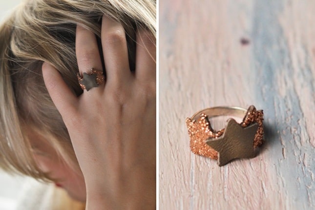 Shiny leather star ring