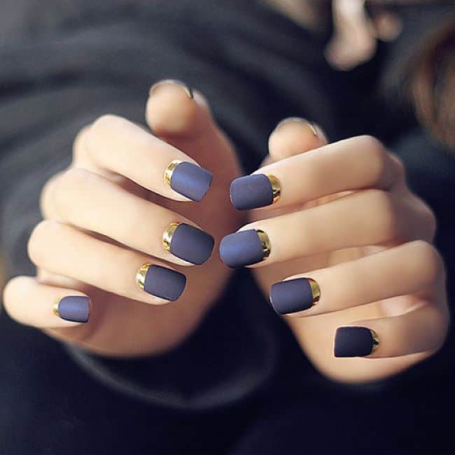 Beautiful Matte Deep Purple with Gold Nail Beds