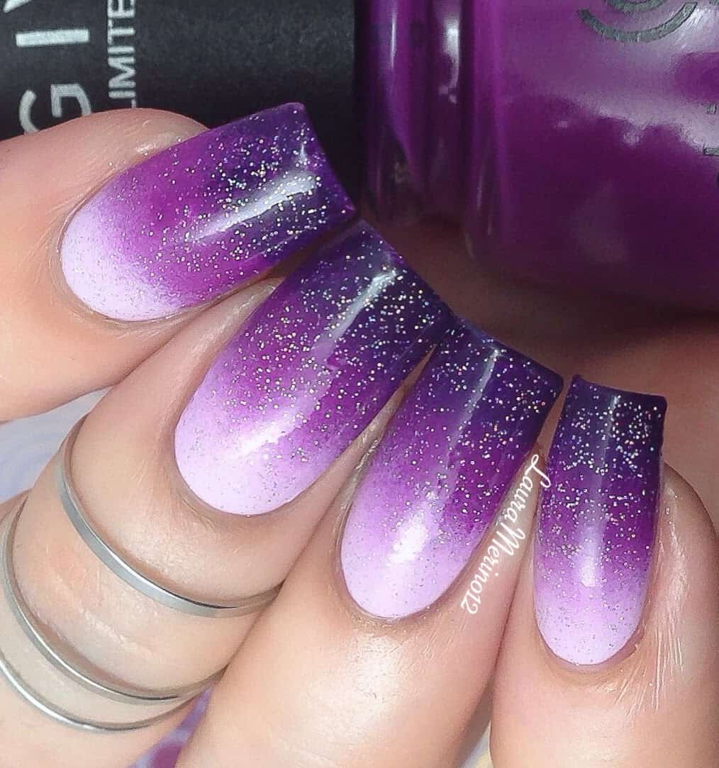 Purple Gradient Nails with Glitter