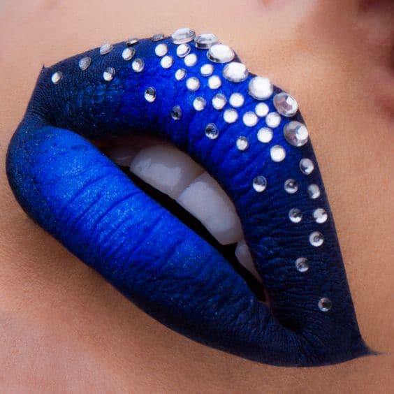 blue half rhinestone lips