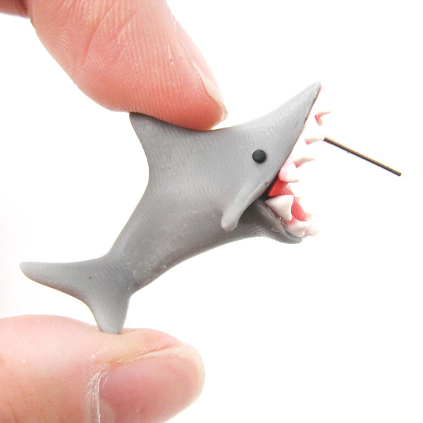 Handmade Shark Bite Your Ear Animal Polymer Clay Stud Earrings Shark Week