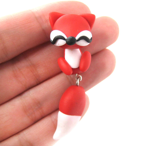 handcrafted fox fake gauge two part stud earrings in red dotoly_grande