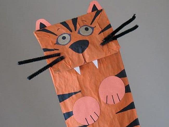 Homemade Paper Bag Tiger Puppet
