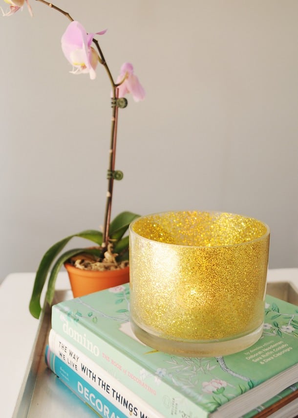 golden glitter candle holder