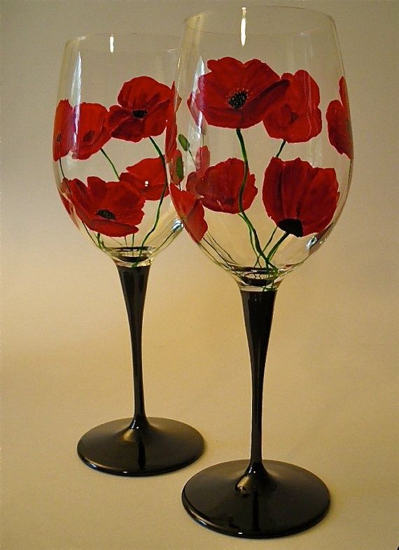 Poppy Painted Wine Glass