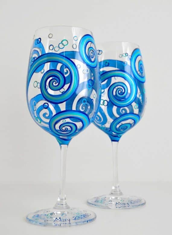 blue swirl painted glasses