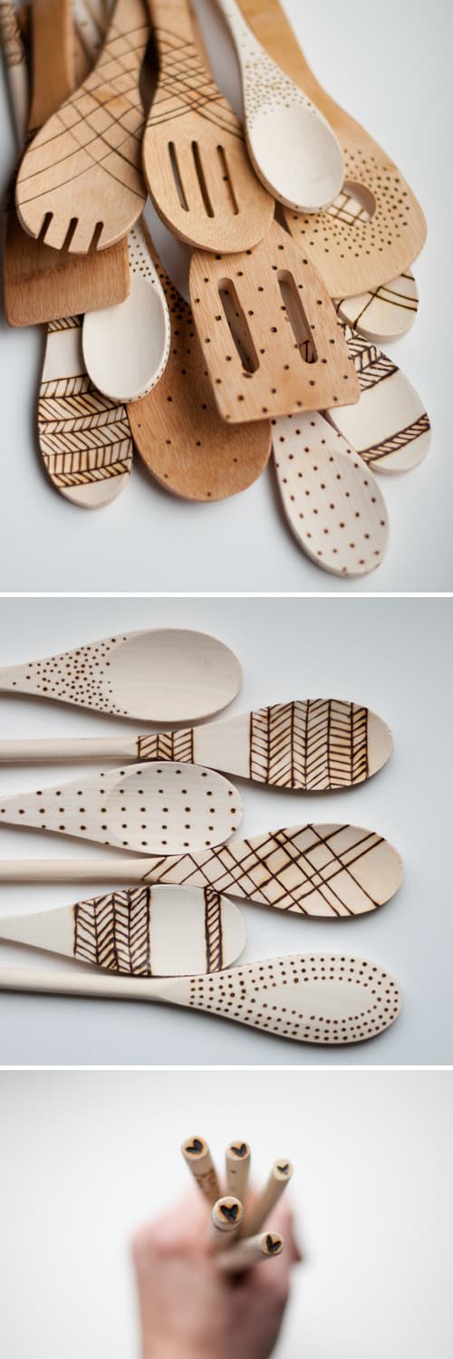 Etched wooden spoon