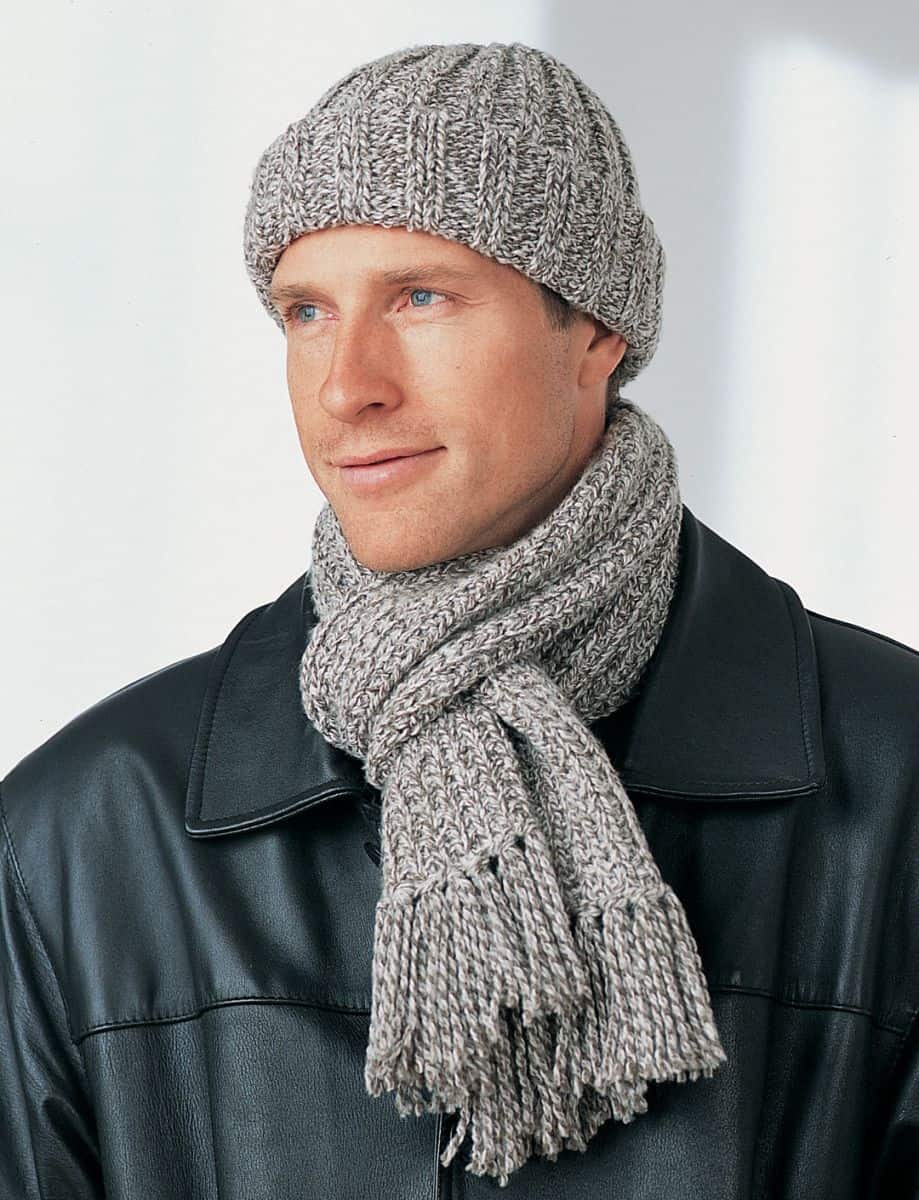 With winter hat and scarf