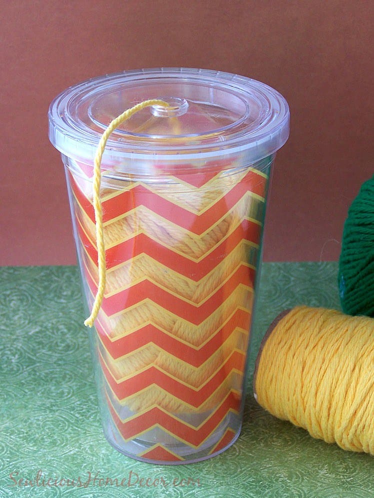 One dollar store drinking cup yarn feeder