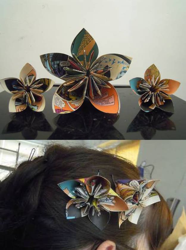 comic book page origami hair flower