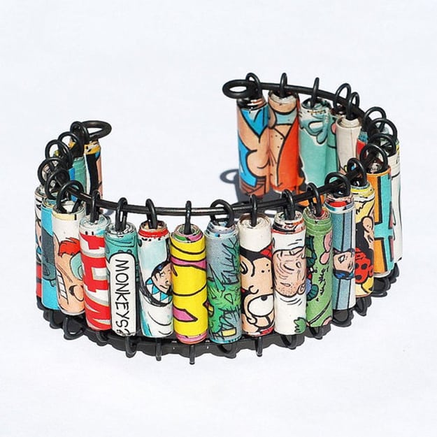 comic book paper beads on a bracelet