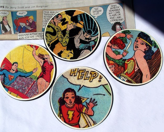 Paper cut comic book page drink coaster