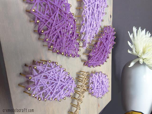 Purple Floral Yarn and Nails Wall Art