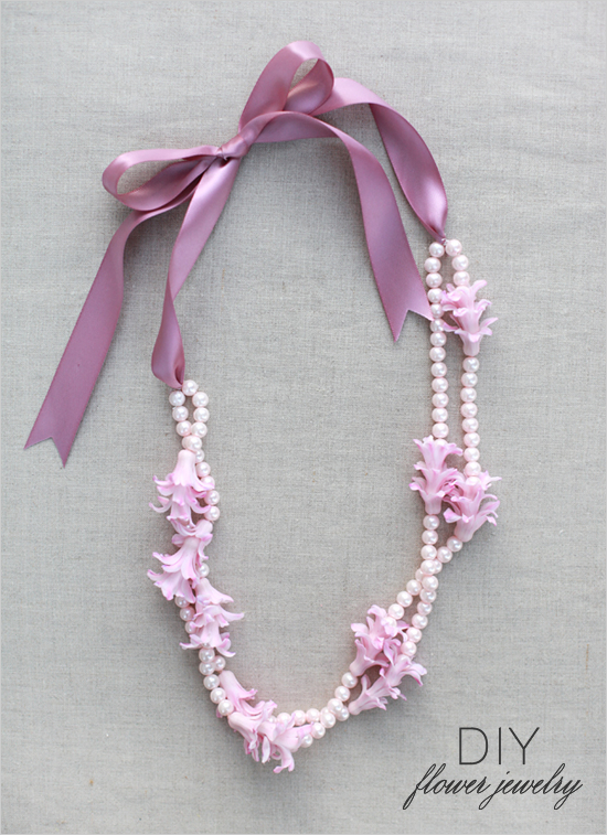 Ribbon, Pearl and Flower Necklace