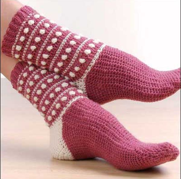 Polka Dot Popcorn Crochet Socks