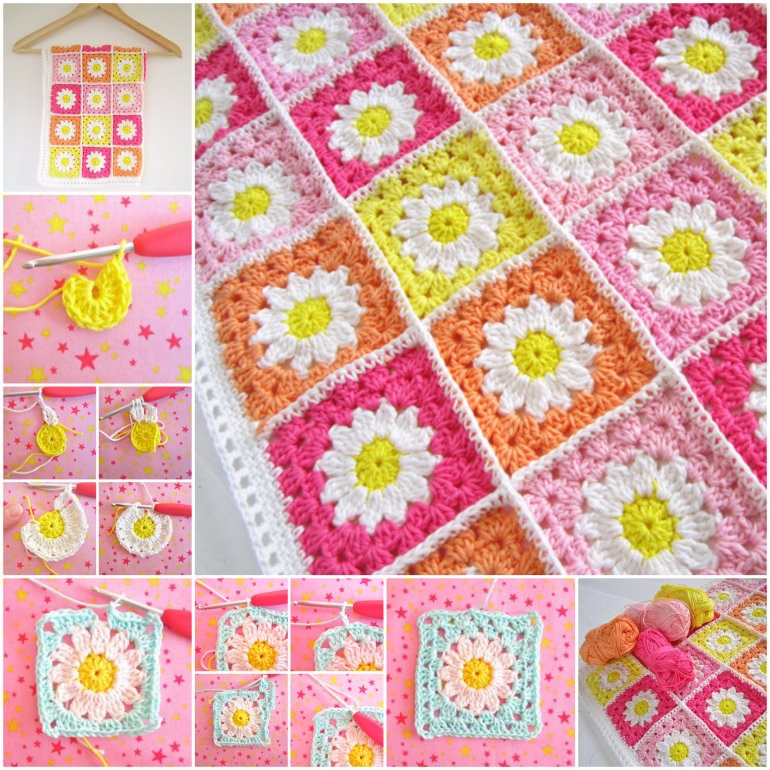 Crochet-Daisy-Blanket-free pattern-wonderfuldiy