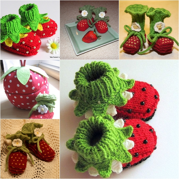 Knitted strawberry baby booties F