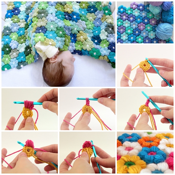 Crochet six-petal baby blanket.  F2