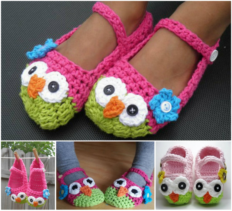 Crochet Mary Jane Owl Slippers DIY F