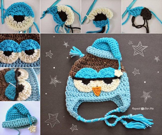 Crochet Cute Sleepy Owl Hat