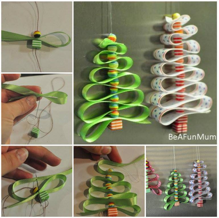 Ribbon Beads Christmas Tree Ornament DIY f