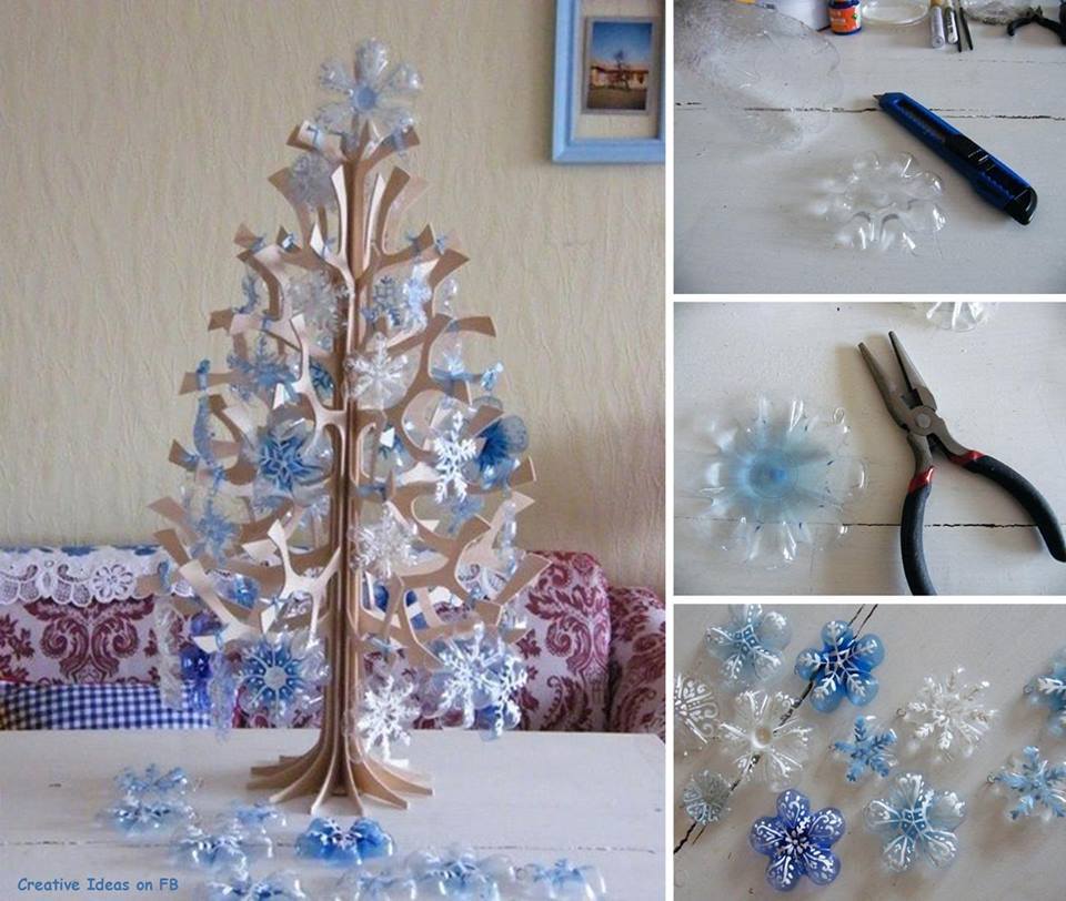 DIY Snowflakes from Plastic Bottles Make beautiful DIY snowflake decorations from plastic bottles