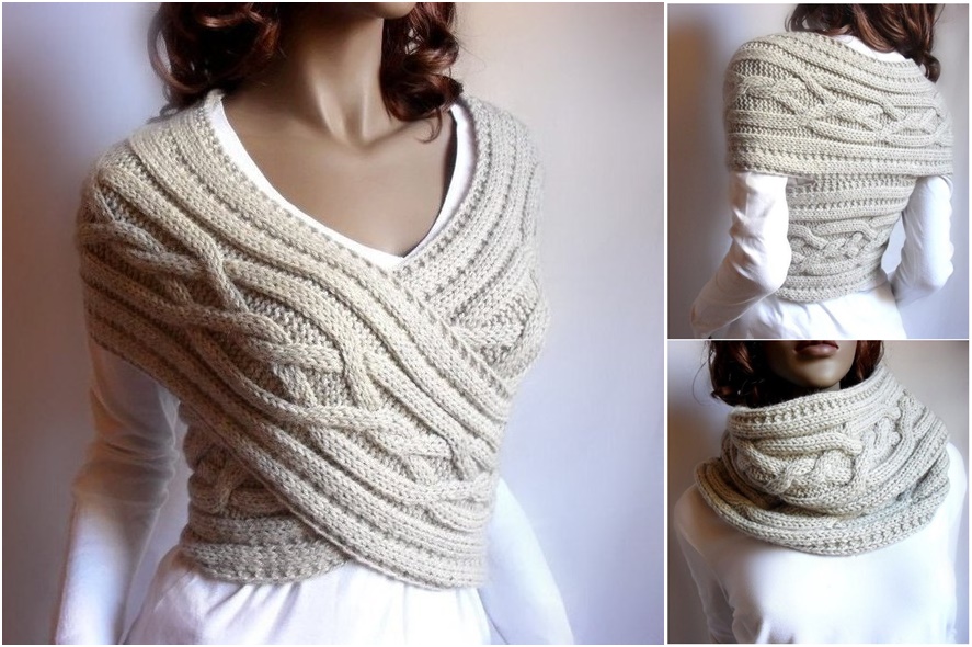 Knitted Sweater Cable Hood Knit Women's Sweater Hood Vest Pattern (Video Tutorial)