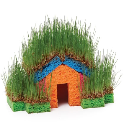 Grass Sponge House Kids Project Educational DIY Kids Mini Grass House