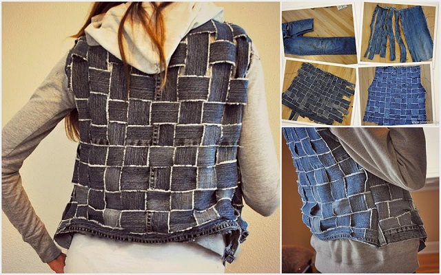 Fantastic DIY new tote bag that repurposes old jeans into tank tops