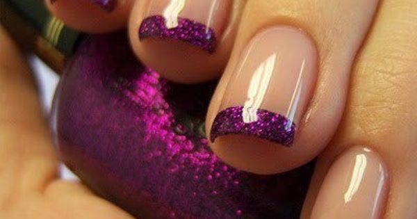 Purple Glitter French Nail Art