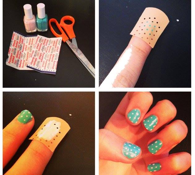 DIY the easiest polka dot manicure using band-aid cute polka dot nail art tutorial