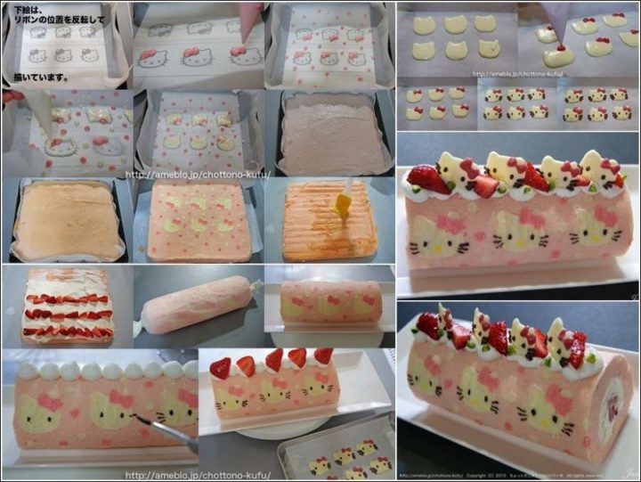 DIY Hello Kitty Swiss Roll Cake Roll Recipe Tutorial