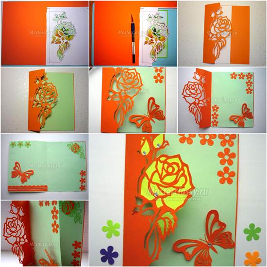Kirigami Greeting Cards with Roses and Butterflies DIY Kirigami Roses and Butterfly Cards