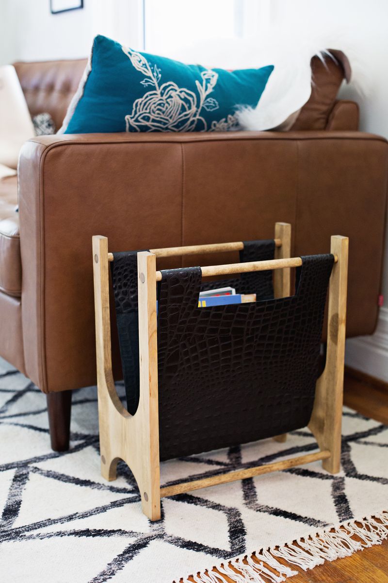 Wooden and Leather Magazine Rack