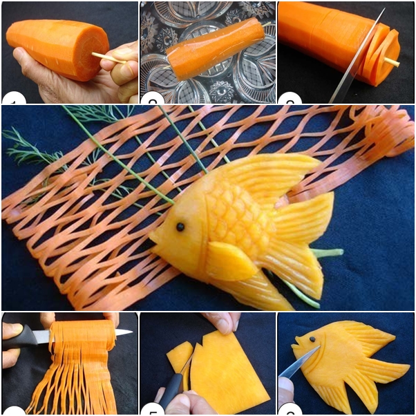 How to make edible fish sculpture decorations with carrots
