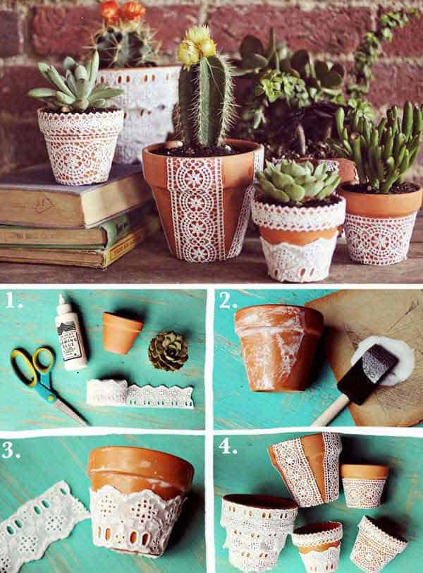 Ceramic and Lace Planters