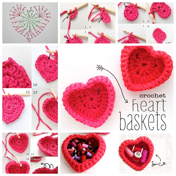 Crochet Heart Basket F Fantastic DIY Crochet Heart Basket