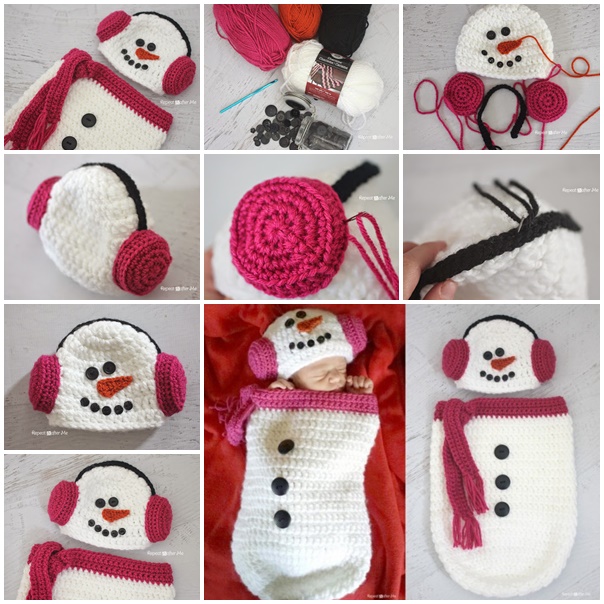 Crochet Snowman Hat and Cocoon wonderdiy2 Wonderful DIY Crochet Snowman Hat and Cocoon with Free Patterns