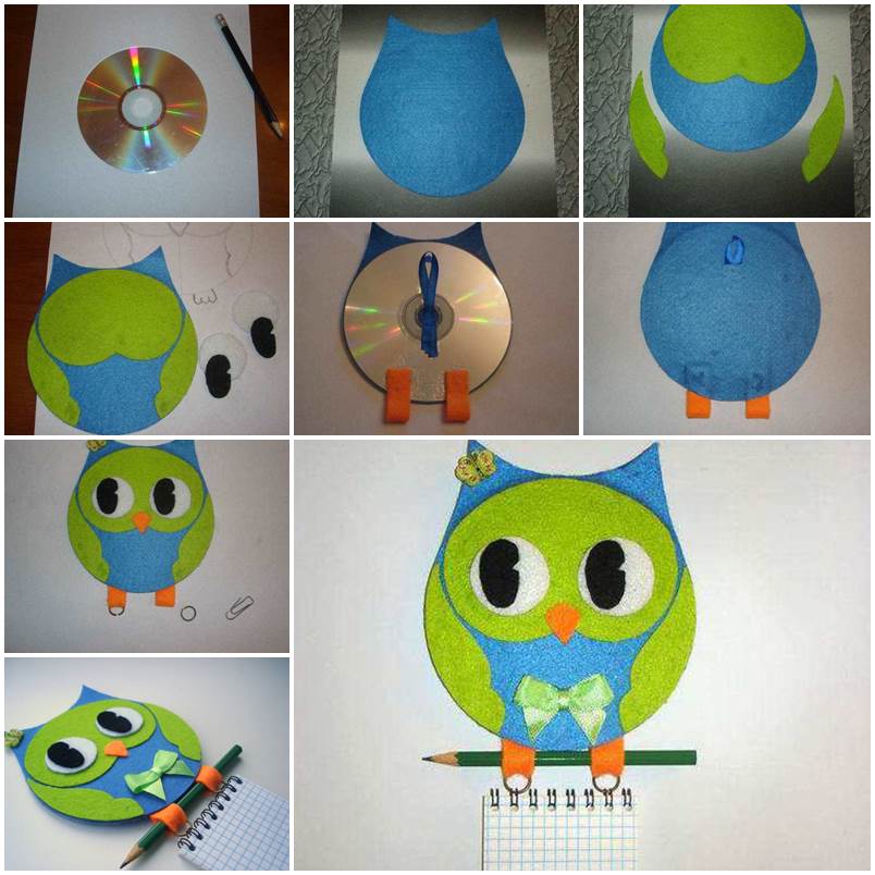 Creative DIY Cute Felt Owl from Old CD Wonderful DIY Cute Hanging Owl Notebook CD