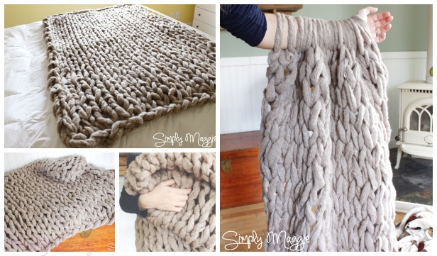 45 Minute DIY Arm Knit Blanket Free Knit Pattern