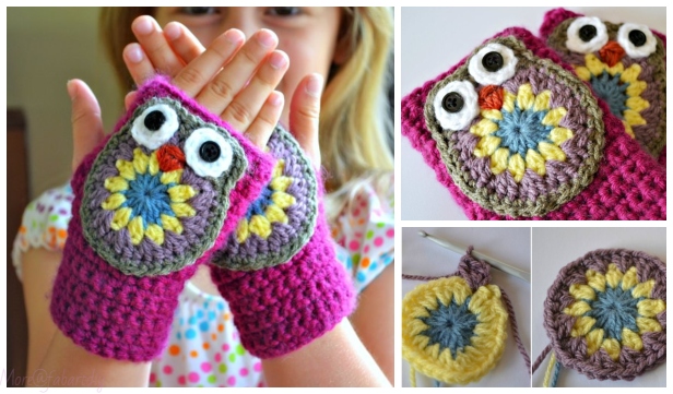 DIY Cute Fingerless Owl Gloves (mittens) Free Crochet Pattern