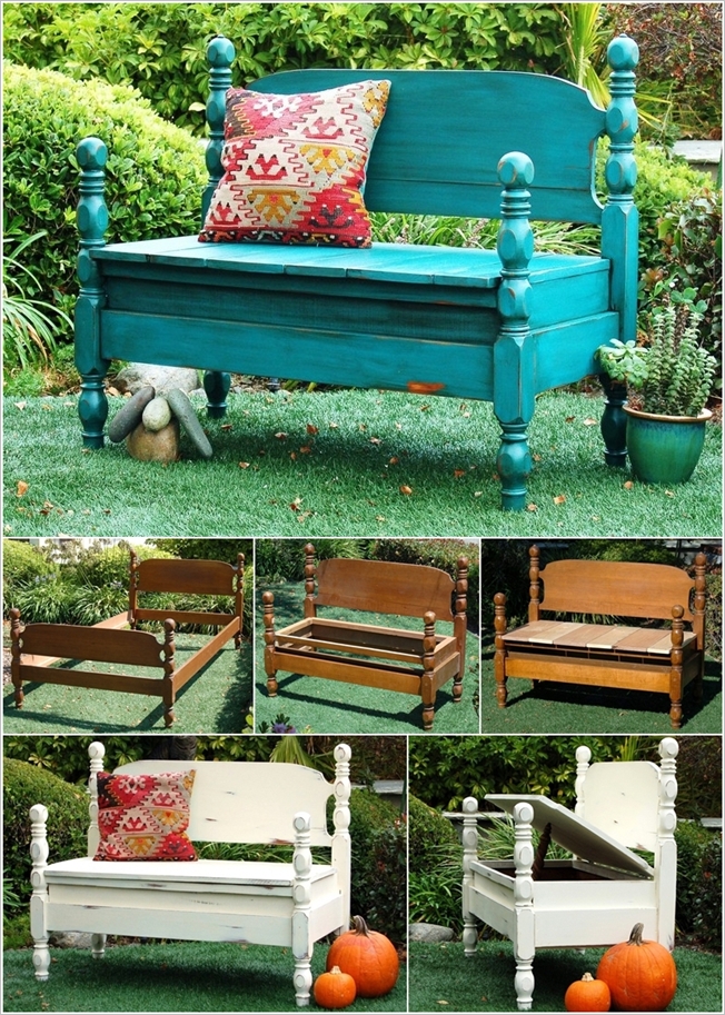 Turn an old bed into a garden bench