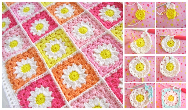 Crochet Daisy Flower Square Blanket Free Crochet Pattern