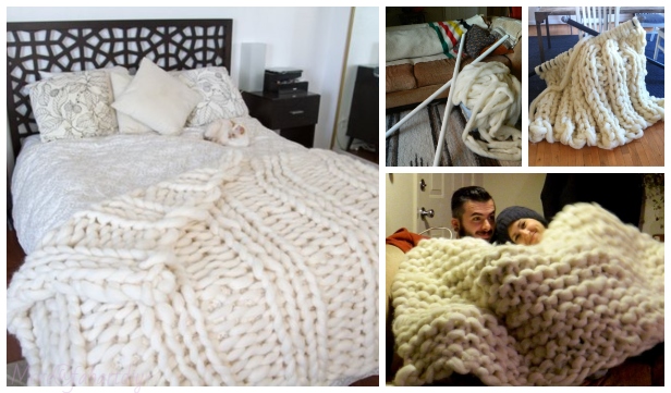DIY Knitted Cozy Giganto Blanket with PVC Tube Knitting Pattern Video
