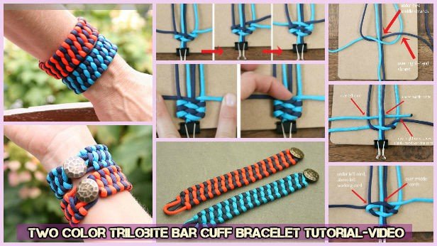 DIY Braided Two Tone Trilobite Bar Cuff Bracelet Tutorial - Video