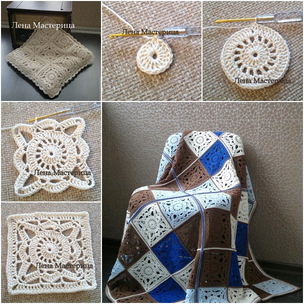 Crochet Lace Square Pattern Bedding Blanket
