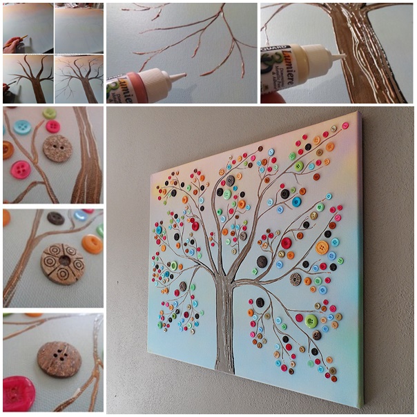 DIY Button Tree on Canvas Wall Art